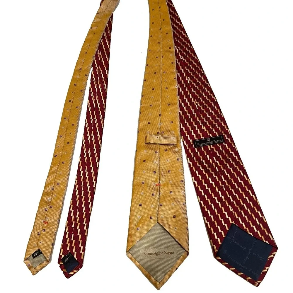 Ermenegildo Zegna Men Silk Lot 2 Neckties Red Gold Couture Italy Luxury Designer